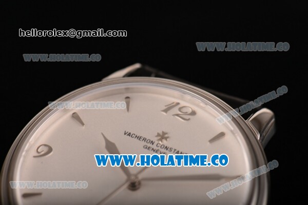 Vacheron Constantin Patrimony Miyota 9015 Automatic Steel Case with White Dial Silver Arabic Numeral/Stick Markres and Black Leather Strap - Click Image to Close